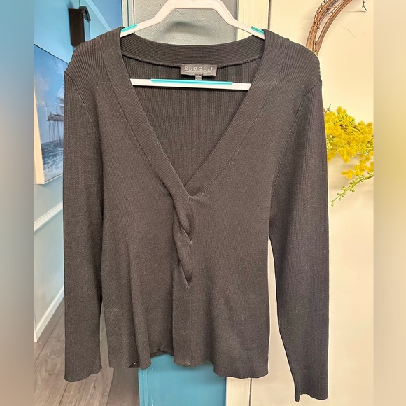 Eloquii Sweaters - Eloquii Black Ribbed V-Neck Sweater